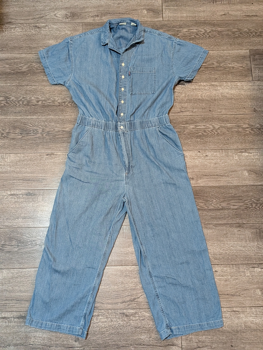 Levi's Womens Denim Jumpsuit XL Short Sleeve Elastic Waist Blue Coverall Utility